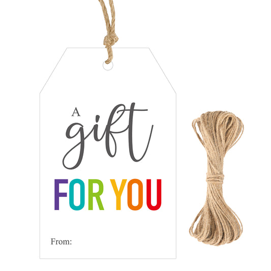 G2PLUS 50Pcs A Gift for You Tags - 3.3x2.2 in White Paper Name Tags with String, Gift Wrapping Hangtag for Wedding Baby Shower Birthday Christmas