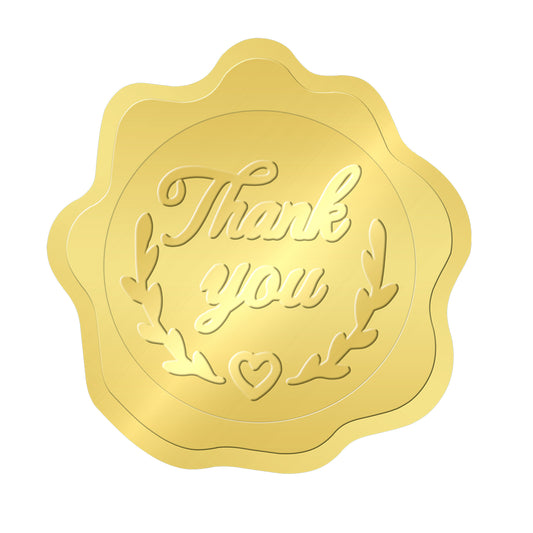 G2PLUS 300PCS Embossed Gold Foil Stickers, Gold Thank You Embossed Stickers, Gold Embossed Wax Seal Looking Heart Envelope Seals, Thank You Stickers for Wedding, Birthday, Baby Shower Party Favors