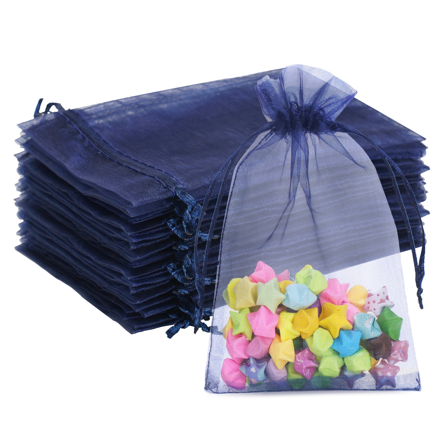 G2PLUS Navy Blue Organza Gift Pouches - 10x15 CM Medium Organza Favor Bags, 50 PCS Wedding Jewelry Bags - Clear Mesh Pouches for Wedding, Christmas, Birthday, Anniversary
