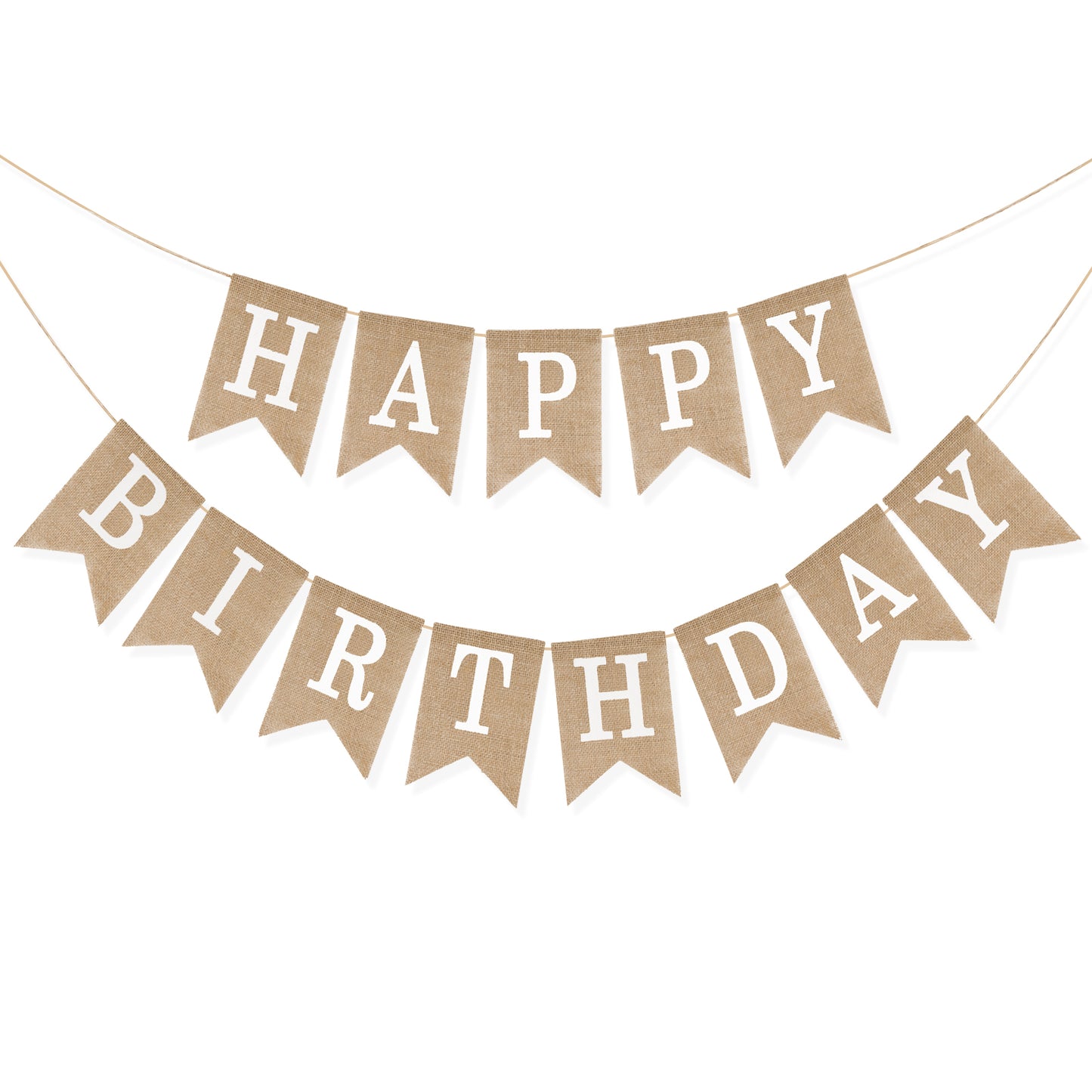 G2PLUS Happy Birthday Banners, Pre-Strung Burlap Happy Birthday Banner Sign, Rustic Happy Birthday Garland Bunting for Party Decorations, Reusable Hanging Backdrop for Cake Table