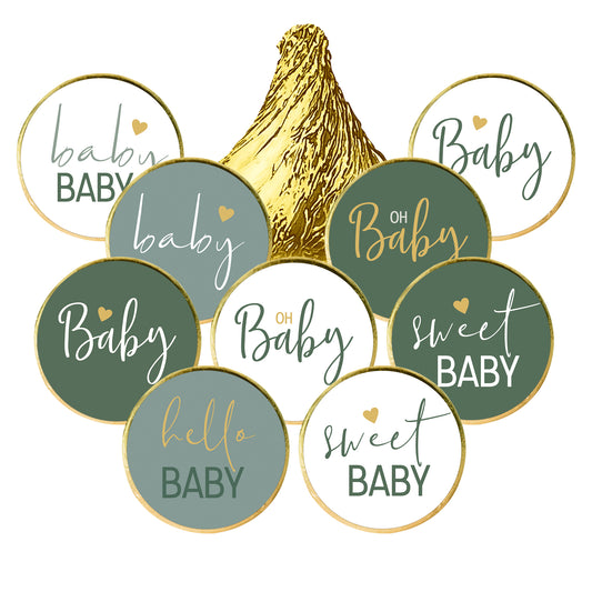 G2PLUS Baby Shower Stickers, Sweet Baby Stickers, Oh Baby Stickers, 210PCS Round Baby Shower Candy Stickers, Green Baby Shower Party Favor Stickers for Envelope Seals, Invitations (0.75 inch)