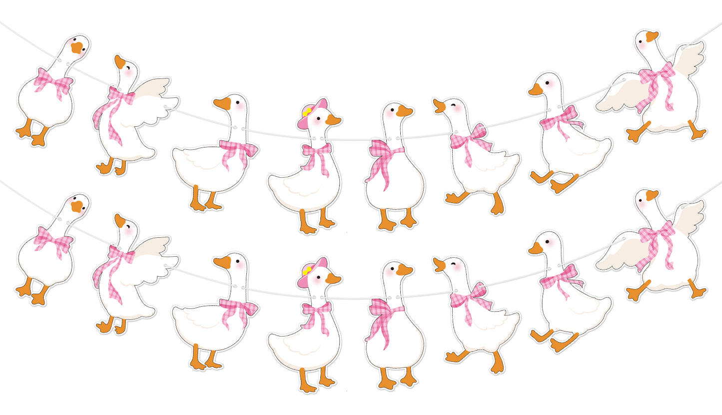 G2PLUS Pre-Strung Silly Goose Birthday Banner, 19.6Ft Pink Bow Paper Bunting Garland, Cute Animal Party Decor for Birthday, Nursery Room & Spring Celebration