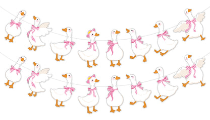 G2PLUS Pre-Strung Silly Goose Birthday Banner, 19.6Ft Pink Bow Paper Bunting Garland, Cute Animal Party Decor for Birthday, Nursery Room & Spring Celebration