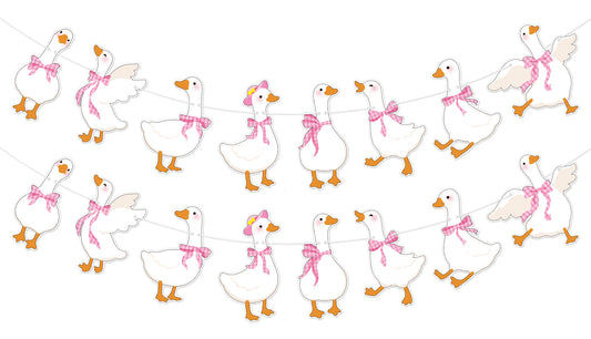 G2PLUS Pre-Strung Silly Goose Birthday Banner, 19.6Ft Pink Bow Paper Bunting Garland, Cute Animal Party Decor for Birthday, Nursery Room & Spring Celebration