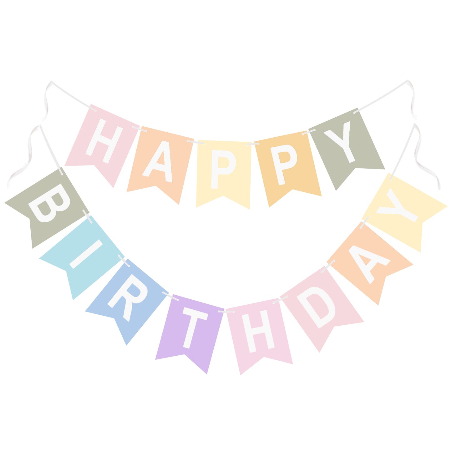 G2PLUS Pre-strung Happy Birthday Banner Pastel and White: 16 x 20 cm Large No-DIY Birthday Banner for Boys and Girls Birthday Party Decorations