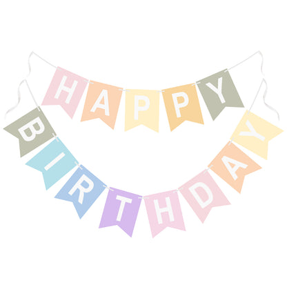 G2PLUS Pre-strung Happy Birthday Banner Pastel and White: 16 x 20 cm Large No-DIY Birthday Banner for Boys and Girls Birthday Party Decorations