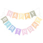 G2PLUS Pre-strung Happy Birthday Banner Pastel and White: 16 x 20 cm Large No-DIY Birthday Banner for Boys and Girls Birthday Party Decorations