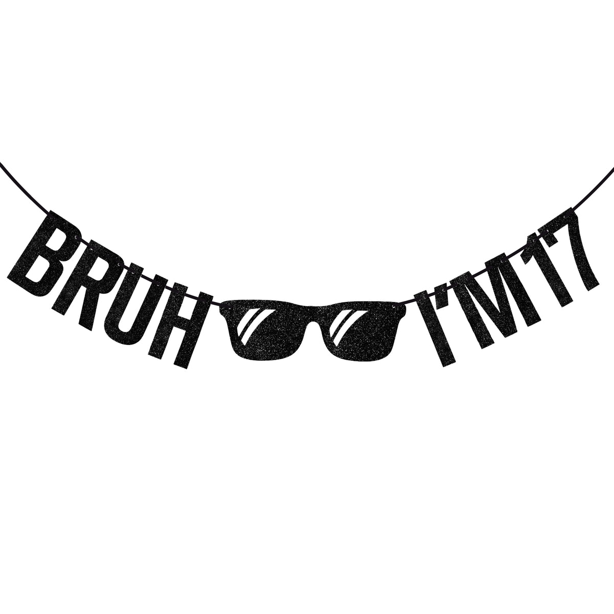 G2PLUS Pre-Strung 17th Birthday Banner, Glitter 17th Birthday Decorations Black Happy 17th Birthday Banner, 3m Bruh I'm 17 Banner, 17th Birthday Party Decorations for Boys