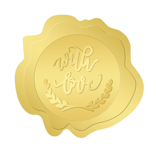 G2PLUS 300PCS Wedding Embossed Stickers, Embossed with Love Stickers, Embossed Gold Foil Stickers, Gold Embossed Wax Seal Looking Envelope Seals for Wedding, Birthday, Baby Shower Party Favors