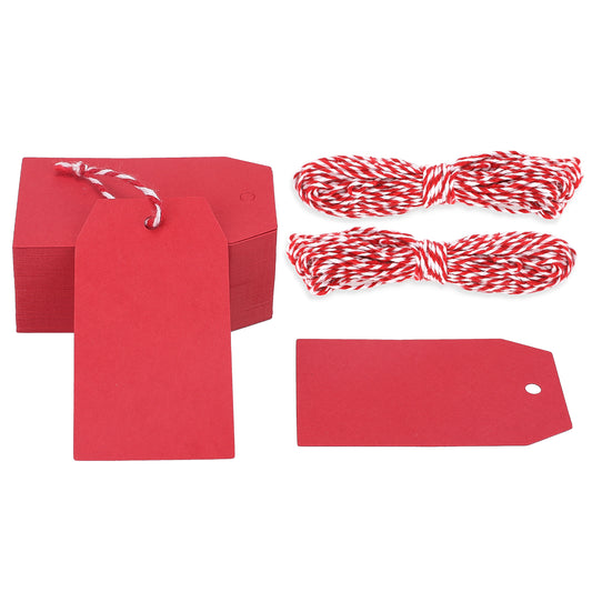 G2PLUS 100 PCS Kraft Gift Tags - Red Blank Paper Tags 4x7 cm - 300g/m² Hang Paper Labels with String for Wedding Favors Presents