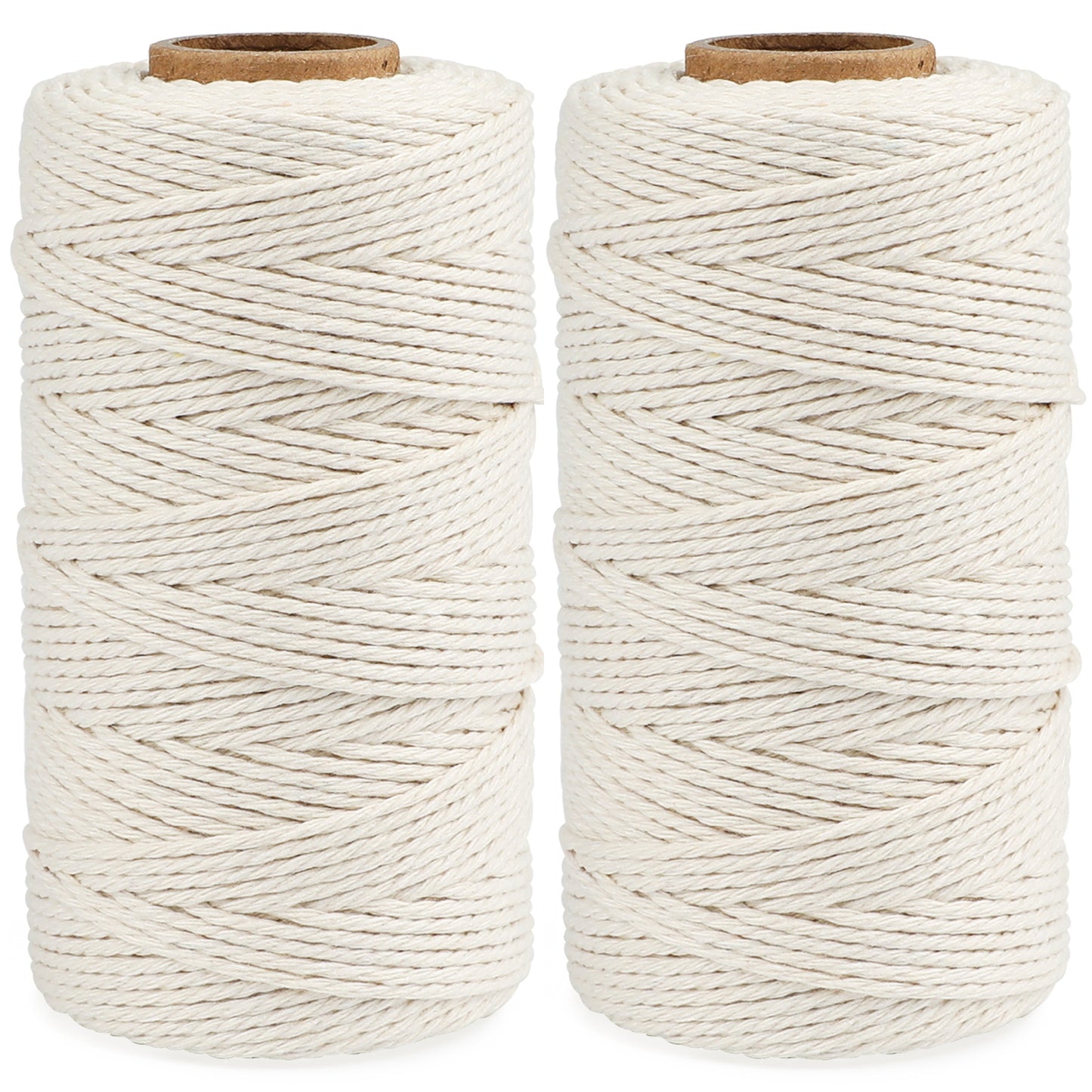 G2PLUS 2x100M Beige Cotton String Twine -2MM Craft Cotton Cord - 3Ply Cotton Butchers Thread Twine Perfect for Cooking, DIY Crafts and Handmade