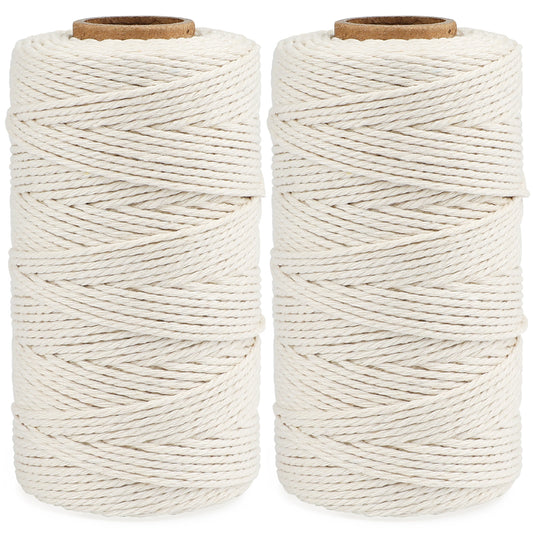 G2PLUS 2x100M Beige Cotton String Twine -2MM Craft Cotton Cord - 3Ply Cotton Butchers Thread Twine Perfect for Cooking, DIY Crafts and Handmade
