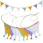 G2PLUS Pre-Strung Fabric Triangle Banner Garland, 8.5ft Double-Sided Cotton Bunting Flags, Reusable Pennant Banner with Tassels for Birthday, Party, Baby Shower, Nursery Decor - Macaron