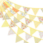 G2PLUS 12M Floral Fabric Bunting Banner, 19x21CM Large Reusable Cotton Triangle Flag Garland with 42PCS Decoration Floral Pennants for Garden Tea Wedding Baby Shower Birthday Parties-Yellow