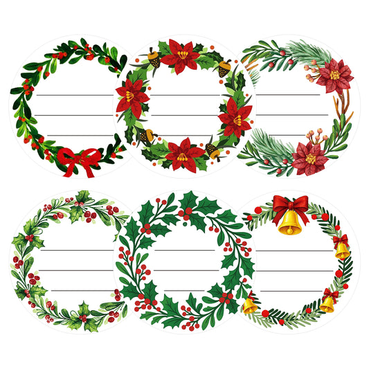 G2PLUS 120Pcs Christmas Gift Stickers - 2 Inch Round Writable Self-Adhesive Stickers, Christmas Holiday Wreath Labels for Gift Wrapping, Party Favors, DIY Crafts