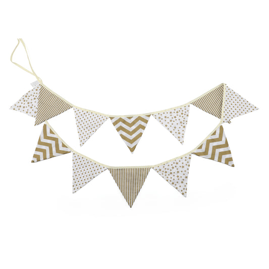 G2PLUS Gold Fabric Bunting Banner, 10.8 Feet Star Strip Cotton Garlands, 12PCS Double Sided Fabric Triangle Pennants for Birthday Wedding Afternoon Tea Garden Party