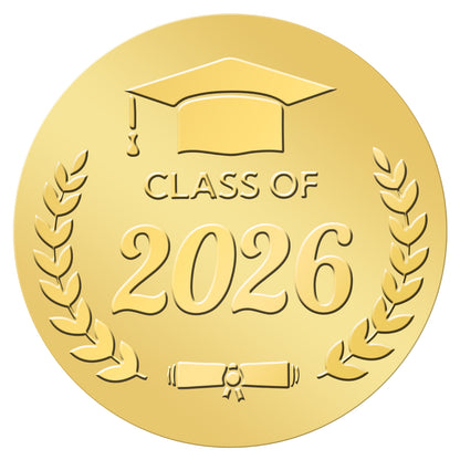 G2PLUS 100Pcs Graduation Stickers - Gold Foil Embossed Class of 2026 Stickers 2 Inch Graduation Cap Envelope Seal Labels for Gradutes Diplomas Awards Invitation Party Favors