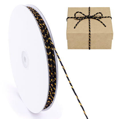 G2PLUS Black and Gold String - 2mm 328ft Cotton Twine String Metallic Bakers Twine for Gift Wrapping, DIY Crafts, Christmas Holiday Party Decorations