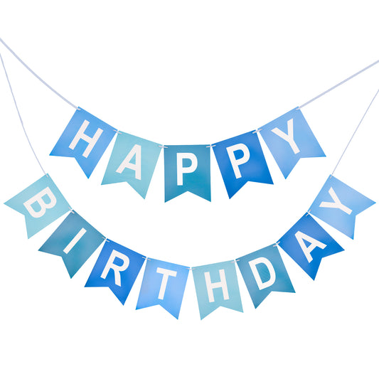 G2PLUS Pre-Strung Happy Birthday Banner Blue, Large Happy Birthday Paper Bunting, No-DIY Birthday Banner for Boys Kids Birthday Party Decorations