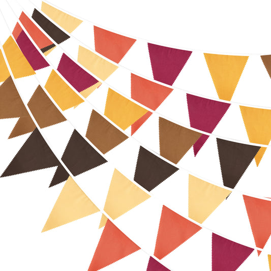 G2PLUS 12M Organge Brown Red Fabric Bunting Banner, 42PCS Large Fall Bunting Banner, 19x21CM Reusable Cotton Triangle Garland for Halloween, autumn Garden Decoration
