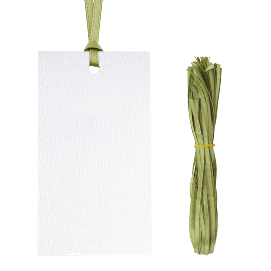 G2PLUS 50Pcs Name Place Cards - Wedding Place Cards with Sage Green Ribbon, Blank Paper Gift Tags 3.5x2 Inches for Wedding Favors, Bridal Shower & Party Table Setting
