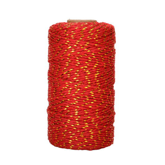 G2PLUS Christmas String for Gift Wrapping, Red Cotton Twine with Gold String, 2MM Glitter Gift Wrapping String, 100M Christmas Decorative Bakers Twine for Christmas DIY Gift Decorations