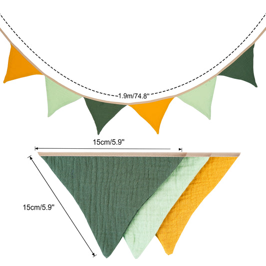 G2PLUS Nursery Fabric Bunting, Baby Bunting for Nursery, 6PCS Double Side Cloth Triangle Banner, Green and Yellow Cotton Bunting Banner for Nursery/Bedroom/Baby Shower Decor, 1.9m