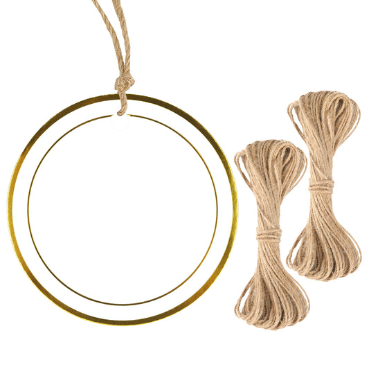 G2PLUS White Gift Tags, 100PCS Round Paper Tags, 2.5 in Gold Edge Blank Hang Label Tag, Gift Tag with String Attached for Present Wrapping, Wedding, Birthday, Christmas Party Favors