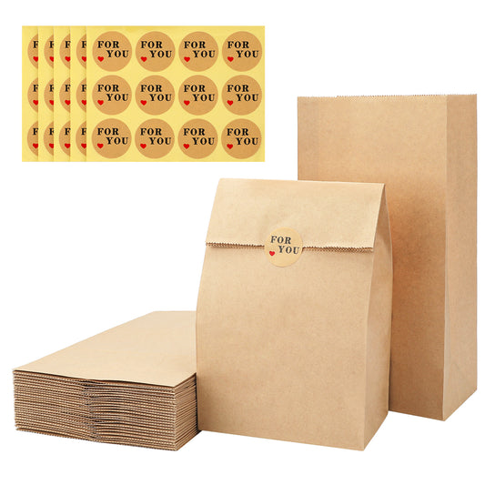 G2PLUS 50 PCS Brown Paper Bags Small- 9x6x18 CM Kraft Candy Paper Bags - Paper Candy Favor Bags with Stickers for Snack, Birthday, Wedding and Easter Xmas Party Supplier