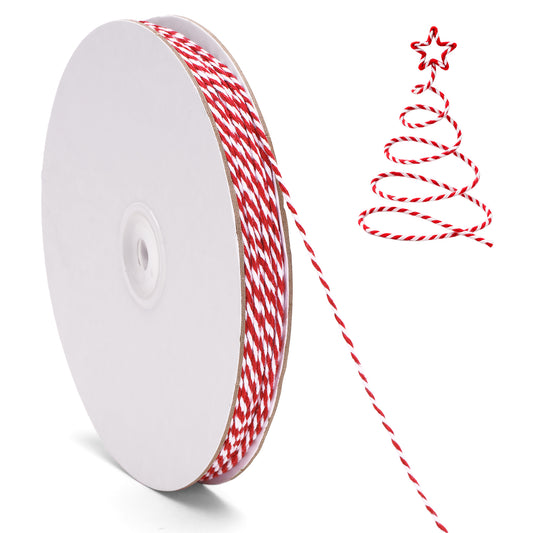 G2PLUS Christmas String - 2mm 328ft White Red Cotton Twine String for Gift Wrapping, Baking, DIY Crafts, Christmas Party Decorations
