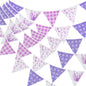 G2PLUS Purple Triangle Bunting Banner, 39FT Extra Long Reusable Cotton Triangle Flags, Pre-Sewn Gingham Garland Pennant Banner for Garden Party, Bridal Shower & Outdoor Decor