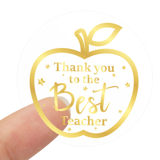 G2PLUS Teachers Appreciation Day Stickers, 60PCS Thank You to The Best Teacher Stickers, 2'' Gold Foil Thank You Teacher Stickers, Apple Teachers Day Gift Stickers for Gift Wrapping, Party Favors