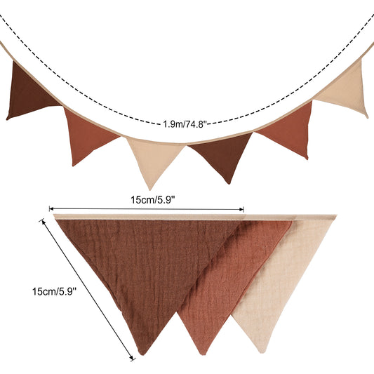 G2PLUS Nursery Fabric Bunting, Baby Bunting for Nursery, 6PCS Double Side Cloth Triangle Banner, Coffee and Beige Cotton Bunting Banner for Nursery/Bedroom/Baby Shower Decor, 1.9m