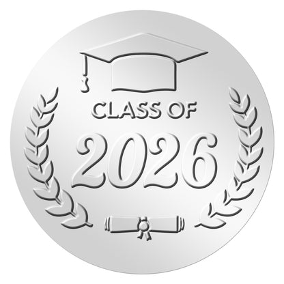G2PLUS 100Pcs Class of 2026 Stickers - Silver Foil Embossed Graduation Stickers 2 Inch Graduation Cap Envelope Seal Labels for Diplomas Certificates Gradutes Awards Invitation Party Favors