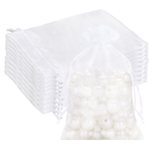 G2PLUS 30PCS White Oragnza Bags 4x6 In - Drawstring Organza Bags, Sheer Mesh Jewelry Pouches, Candy Gift Wrap Pouches for Christmas, Baby Shower, Wedding Party Favors