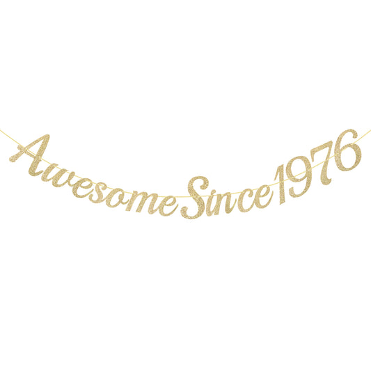 G2PLUS Pre-Strung 50th Birthday Banner, Glitter 50th Birthday Decorations Champagne Gold Happy 50th Birthday Banner, 3m Awesome Since 1976 Banner, 50th Birthday Party Decorations