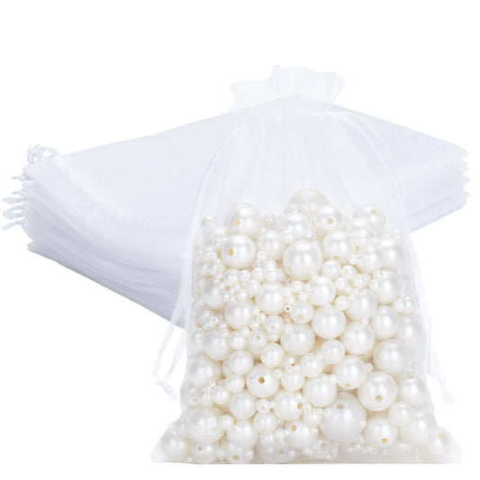 G2PLUS 25PCS White Organza Bags 5x7 inches, Sheer Mesh Jewelry Pouches, Organza Gift Bags with Drawstring for Candy, Jewelry, Wedding Party Favors