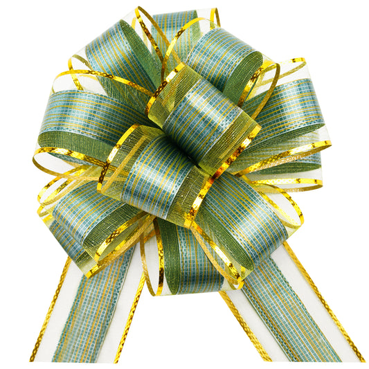 G2PLUS 12PCS Green Pull Bows, 6 Inch Large Ribbon Pull Bows, Christmas Pull Bows Ribbon for Xmas Presents Wrapping, Wedding Cars, Birthday Decoration, Hampers, Christmas Wreaths, Bouquets