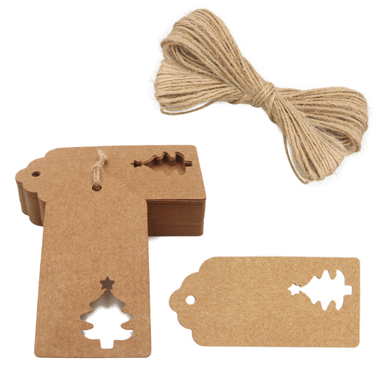 G2PLUS Brown Gift Tags with Heart, 50PCS Blank Paper Tags with String, Gift Tags for Valentine's Day4.5x9.5CM Large Gift Labels for Wedding Favors, Craft Paper Tags for Presents, 300g/m²