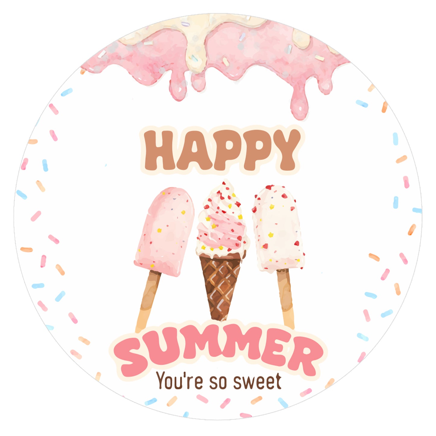 G2PLUS Summer Gift Stickers - 60Pcs Happy Summer Stickers 2 Inch Round Ice Cream Label Sticker for Envelope Seals, Gift Cards, Bags, Small Business, Hawaii Tropical Luau Party Favors