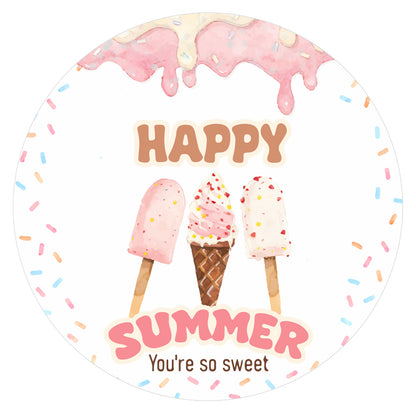 G2PLUS Summer Gift Stickers - 60Pcs Happy Summer Stickers 2 Inch Round Ice Cream Label Sticker for Envelope Seals, Gift Cards, Bags, Small Business, Hawaii Tropical Luau Party Favors