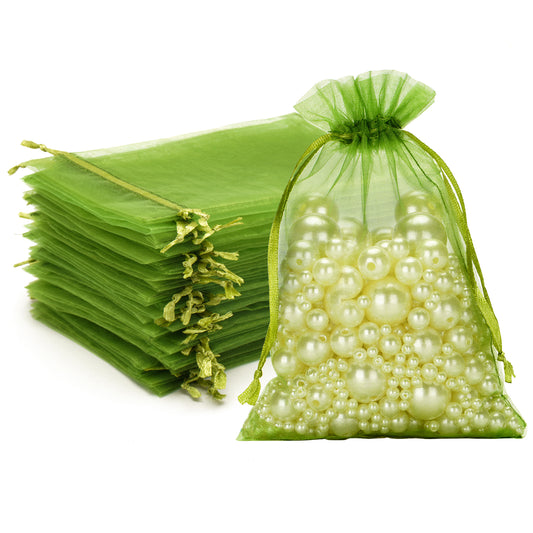 G2PLUS Sage Green Organza Gift Pouches - 10x15 CM Medium Organza Favor Bags,100PCS Wedding Jewelry Bags - Clear Mesh Pouches Perfect for Wedding, Christmas, Birthday, Anniversary