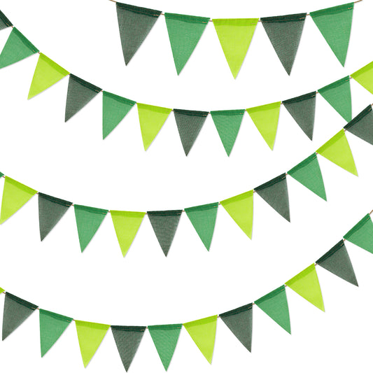 G2PLUS Pre-Strung Burlap Pennant Banners, 39Ft Green Fabric Triangle Flag Bunting, 36Pcs Pennant Banner Flags Garland for Christmas, Birthday, Wedding, Baby Shower, Party Decorations
