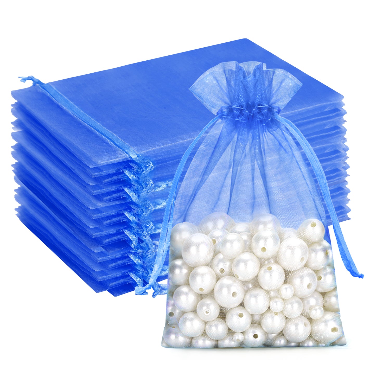 G2PLUS 25PCS Royal Blue Organza Bags 5x7 inches - Sheer Mesh Jewelry Pouches, Organza Gift Bags with Drawstring for Candy, Jewelry, Wedding Party Favors