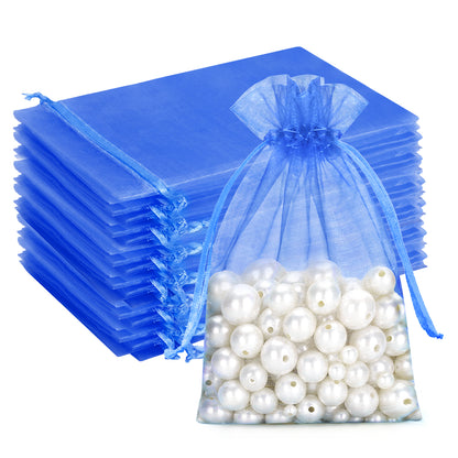G2PLUS 25PCS Royal Blue Organza Bags 5x7 inches - Sheer Mesh Jewelry Pouches, Organza Gift Bags with Drawstring for Candy, Jewelry, Wedding Party Favors