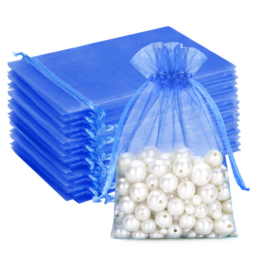 G2PLUS 25PCS Royal Blue Organza Bags 5x7 inches - Sheer Mesh Jewelry Pouches, Organza Gift Bags with Drawstring for Candy, Jewelry, Wedding Party Favors