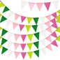 G2PLUS Pre-Strung Burlap Pennant Banner, 65Ft Pink Green and White Triangle Flag Bunting, 60pcs Pennant Banner Bunting Garland for Birthday, Wedding, Camping, Rustic Boho Theme Party Decorations