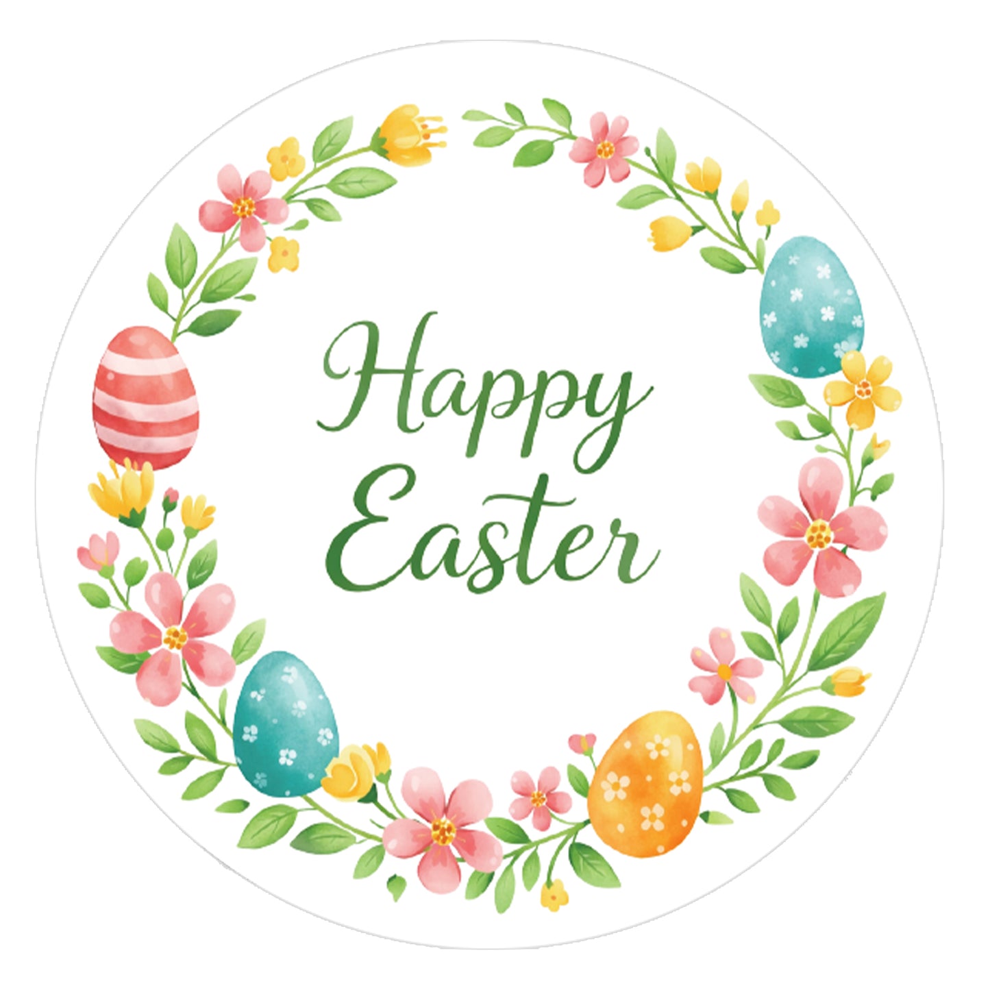 G2PLUS Happy Easter Stickers - 60Pcs Easter Eggs Labels for Baskets 2 Inch Round Watercolors Flower Wreath Sticker for Goddies Bags, Cards, Envelope Seals, Party Supplies - G2Plus