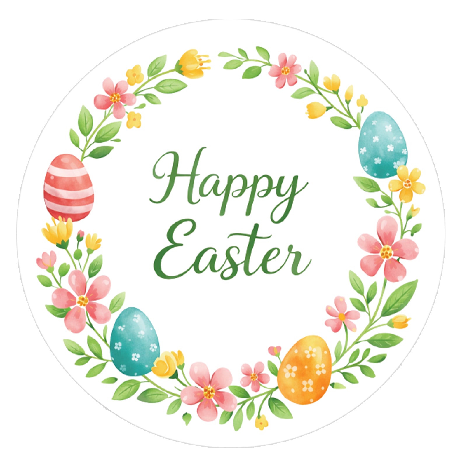 G2PLUS Happy Easter Stickers - 60Pcs Easter Eggs Labels for Baskets 2 Inch Round Watercolors Flower Wreath Sticker for Goddies Bags, Cards, Envelope Seals, Party Supplies - G2Plus