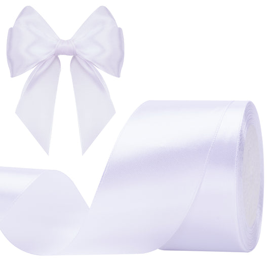 G2PLUS White Stain Ribbons, 50mm Gift Wrap Ribbon, 22M Ribbons for Gift Wrapping, Christmas Day Decorative Ribbon, Wide Fabric Ribbon, Gift Wrapping Ribbon for Crafting, Wedding Party Decoration